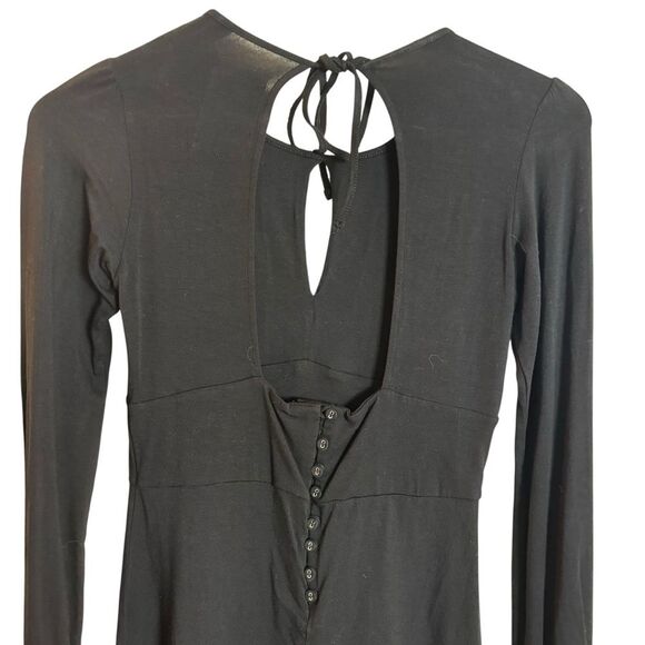 Vintage Free People Long Sleeve Keyhole Mini Dress Witchy Whimsigoth Black XS - Picture 5 of 12